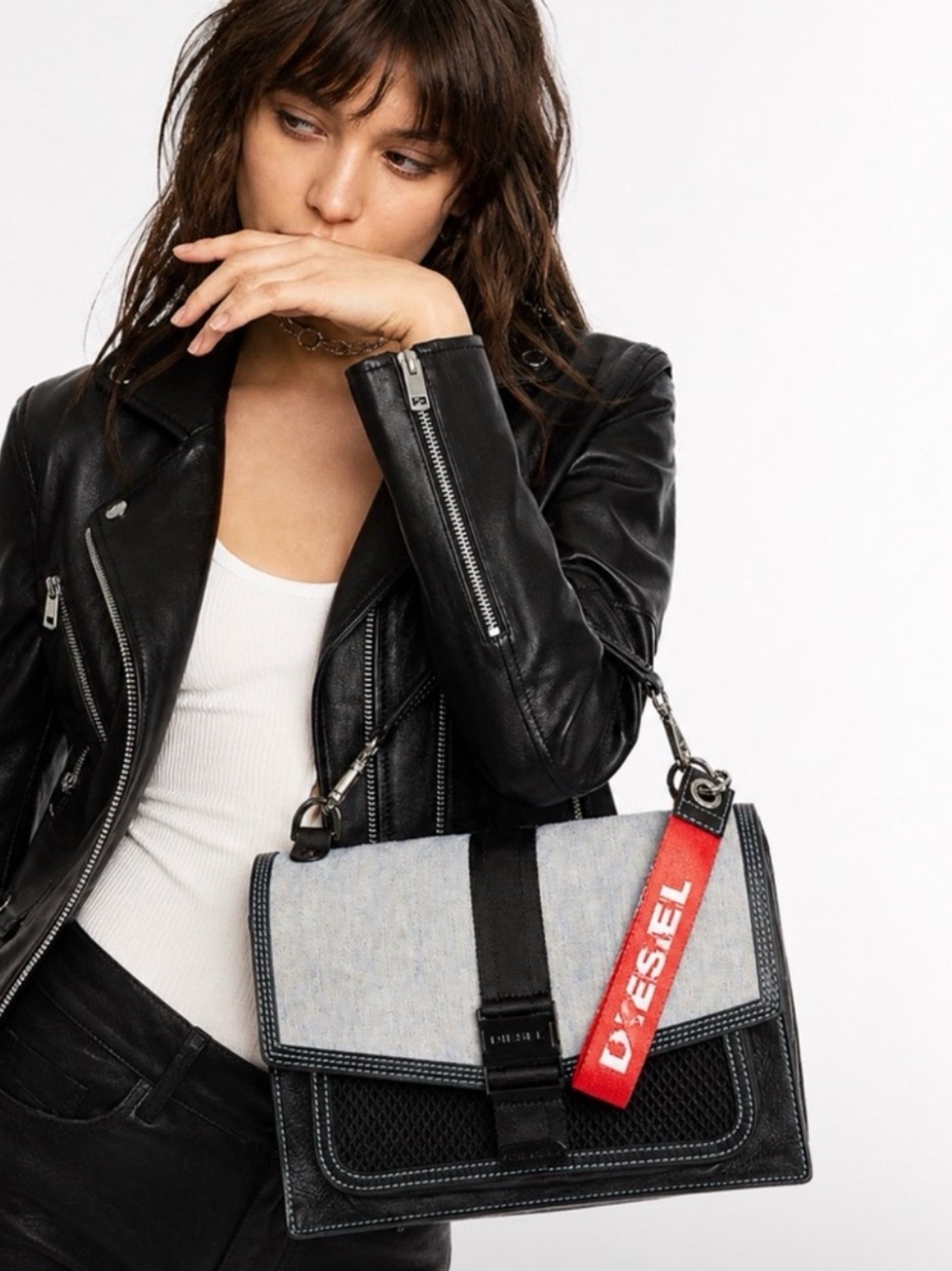 Diesel “Miss Match” Crossbody – Grey-Blue Denim / Leather NWT